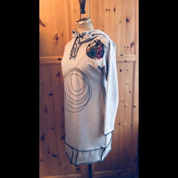 Grey Sweatshirt Dress Deconstructed Style from European Designer Size M - Picture 2 of 7